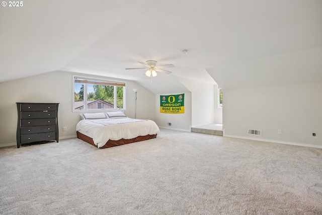 8895 SW Bohmann Pkwy, Portland, OR 97223 - bedroom featuring lofted ceiling, carpet flooring, baseboards, and ceiling fan