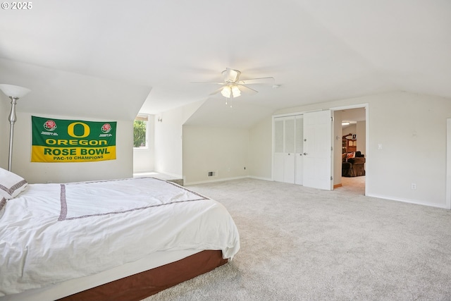 8895 SW Bohmann Pkwy, Portland, OR 97223 - bedroom with vaulted ceiling, carpet, baseboards, ceiling fan, and a closet