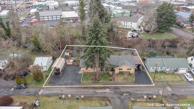 aerial view of residential area featuring property boundaries highlighted
