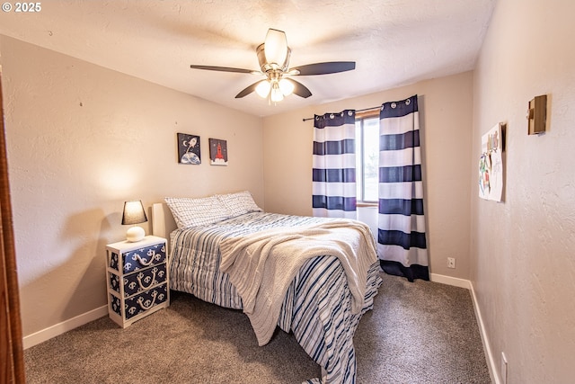 3308 Honeywood St, Eugene, OR 97408 - bedroom with carpet flooring, baseboards, a textured wall, and a ceiling fan