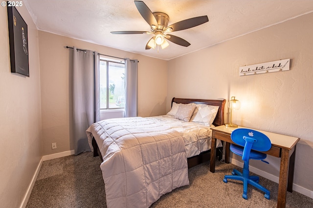 3308 Honeywood St, Eugene, OR 97408 - carpeted bedroom with baseboards, a ceiling fan, and a textured ceiling