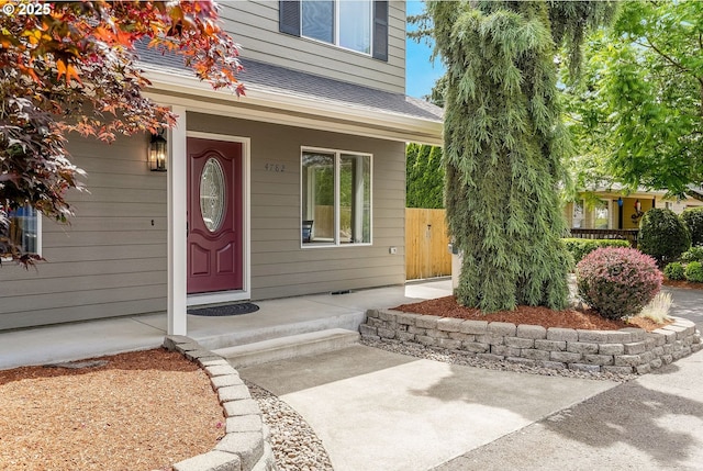 4782 Lowell Ave, Keizer, OR 97303 - doorway to property with a shingled roof and a porch
