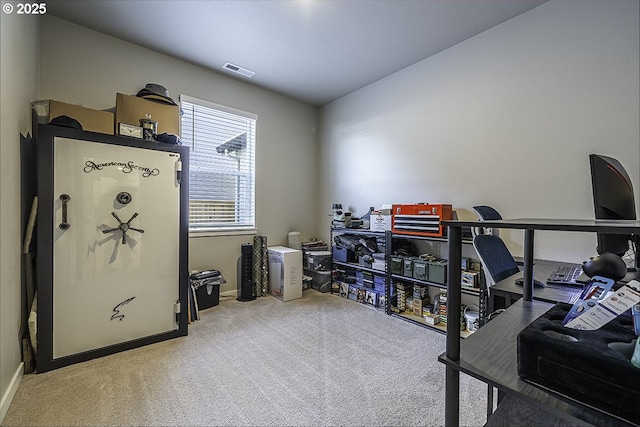 interior space with visible vents and light colored carpet