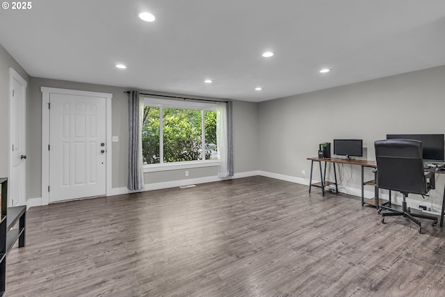 1388 Hillendale Dr, Salem, OR 97302 - home office with wood finished floors and recessed lighting
