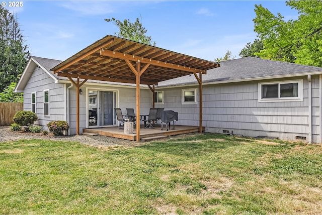 1388 Hillendale Dr, Salem, OR 97302 - back of house with roof with shingles, a wooden deck, and crawl space