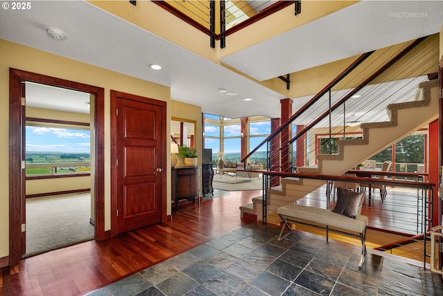 45585 NW David Hill Rd, Forest Grove, OR 97116 - sunroom with wooden ceiling, carpet, and a towering ceiling