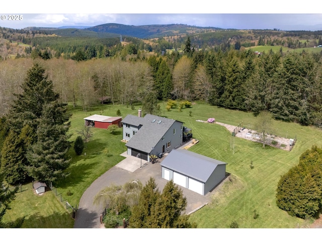 aerial view with a wooded view