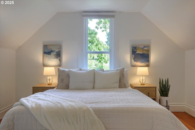 3324 SE Salmon St, Portland, OR 97214 - bedroom featuring vaulted ceiling and wood finished floors