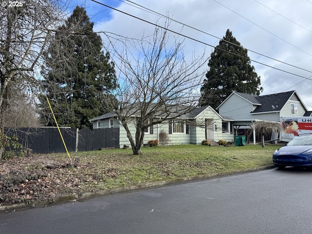 single story home featuring fence