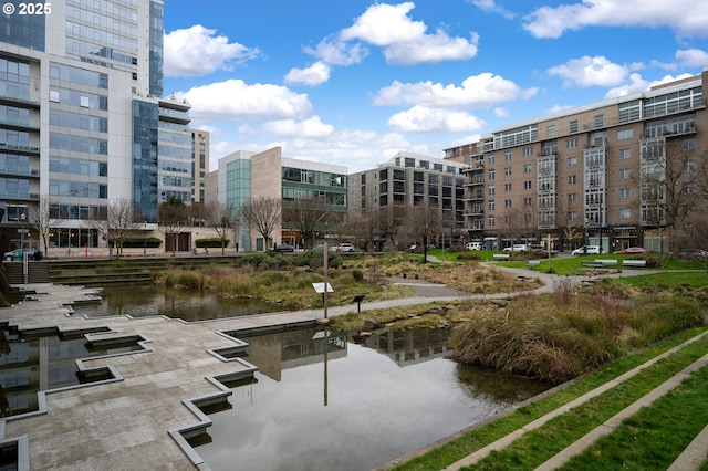 view of community featuring a water view