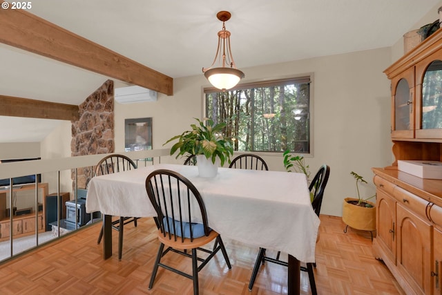 768 Brookside Dr, Eugene, OR 97405 - dining room with an AC wall unit and beamed ceiling