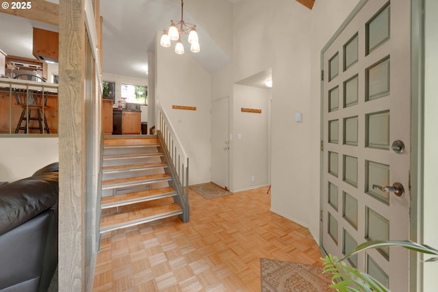 768 Brookside Dr, Eugene, OR 97405 - entryway featuring a chandelier and stairway