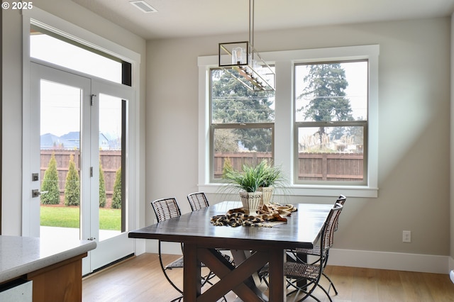 dining room featuring baseboards and light wood finished floors