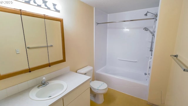 full bathroom with vanity, tub / shower combination, and toilet