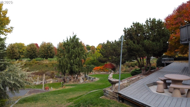 29843 Royce Ln, Hermiston, OR 97838 - view of grassy yard with a wooden deck and view of wooded area