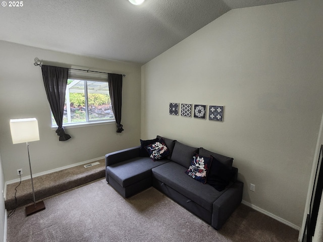 2405 Strasburg Dr, Forest Grove, OR 97116 - living area with vaulted ceiling, carpet floors, a textured ceiling, and baseboards