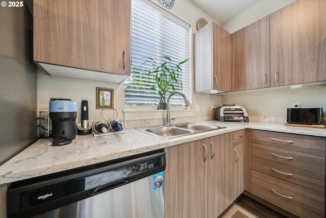 116 NE 109th Ave, Portland, OR 97220 - kitchen with dishwasher, a sink, modern cabinets, and light stone counters