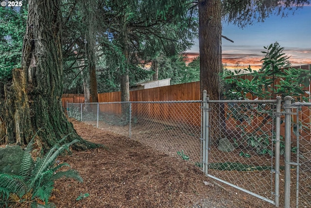 view of yard with fence and a gate