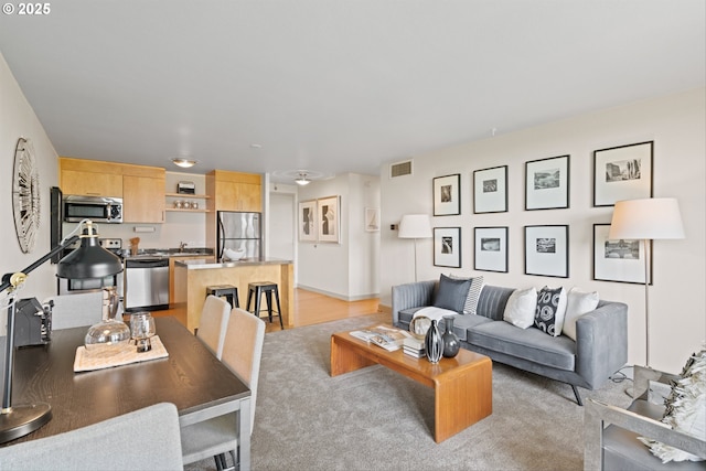 living area featuring visible vents