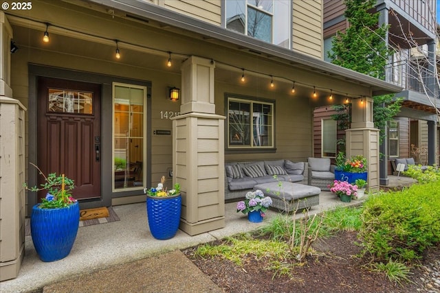 14215 SW Burlwood Ln, Beaverton, OR 97005 - doorway to property with an outdoor living space and a porch
