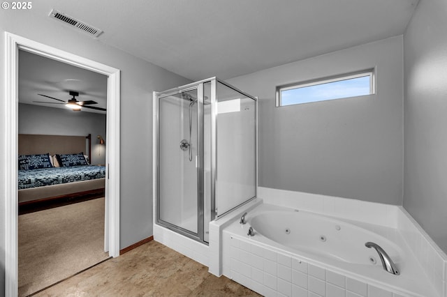 10417 NE 86th Ave, Vancouver, WA 98662 - ensuite bathroom with a shower stall, a whirlpool tub, a ceiling fan, and wood finished floors