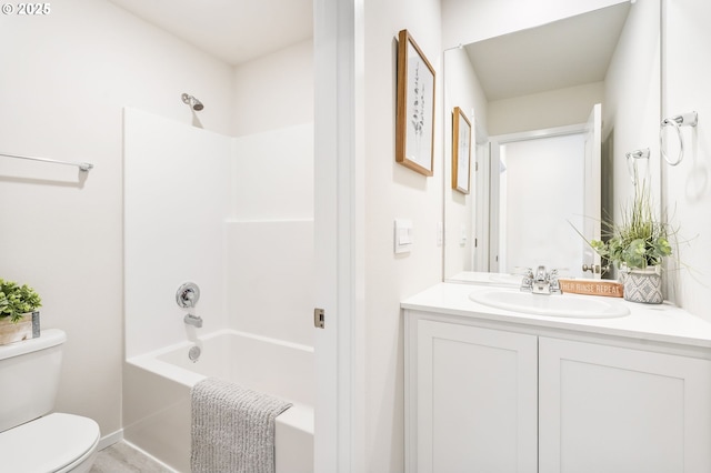 full bath featuring shower / bathtub combination, vanity, and toilet