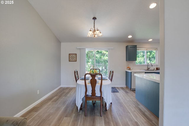 1185 Shady Ln, Keizer, OR 97303 - dining room with a chandelier, plenty of natural light, light wood-style flooring, and recessed lighting