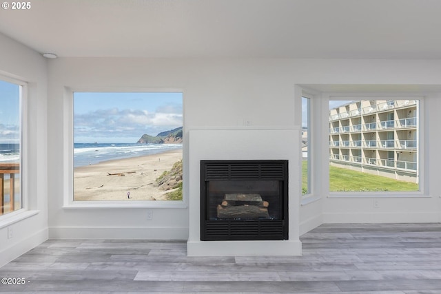 3929 NW Jetty Ave Unit 5, Lincoln City, OR 97367 - detailed view of a fireplace, wood finished floors, and baseboards