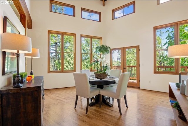 4908 SW Barnes Rd, Portland, OR 97221 - dining area with light wood-type flooring, plenty of natural light, and a high ceiling