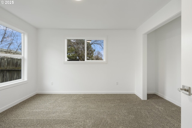 empty room featuring carpet flooring, a wealth of natural light, and baseboards