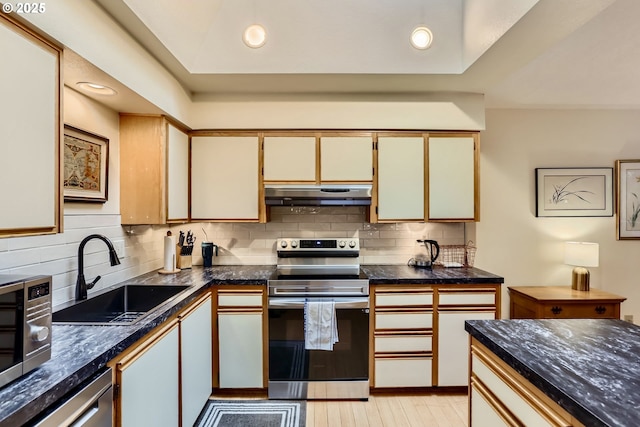 kitchen featuring appliances with stainless steel finishes, sink, and backsplash