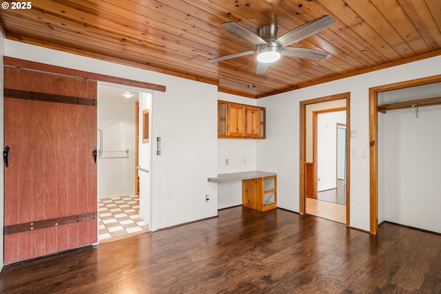 409 Pacific Ave, Brookings, OR 97415 - unfurnished living room featuring wooden ceiling, a ceiling fan, and wood finished floors