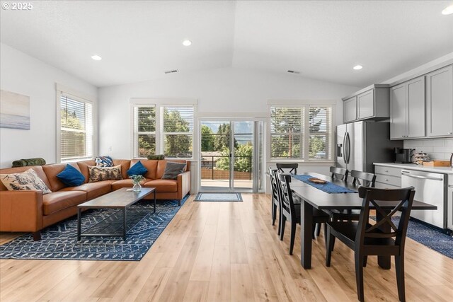 531 NW Vancouver Ave, Stevenson, WA 98648 - living area featuring lofted ceiling, light wood finished floors, and recessed lighting
