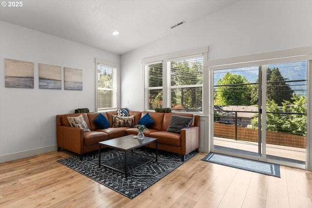 531 NW Vancouver Ave, Stevenson, WA 98648 - living area with light wood-type flooring, recessed lighting, vaulted ceiling, and baseboards