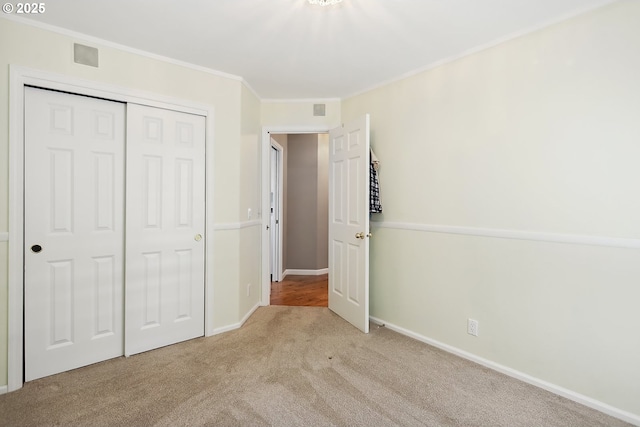 1907 Quinton St, The Dalles, OR 97058 - unfurnished bedroom featuring carpet floors, a closet, and ornamental molding