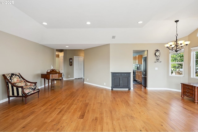 1907 Quinton St, The Dalles, OR 97058 - living area featuring a chandelier, light wood finished floors, and recessed lighting