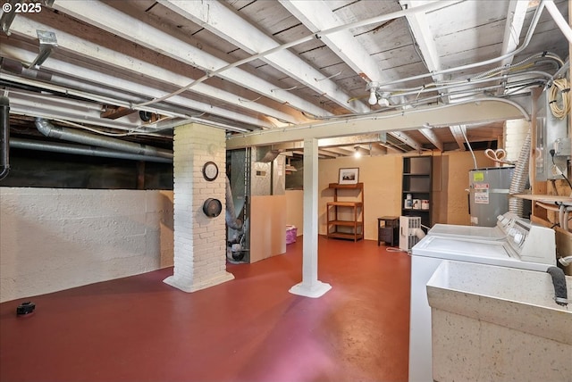 3615 NE 72nd Ave, Portland, OR 97213 - unfinished basement with strapped water heater, washing machine and clothes dryer, and heating unit