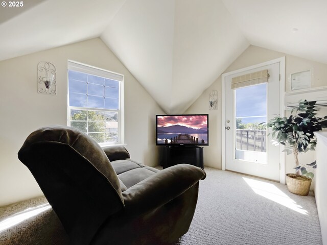 97994 W Benham Ln, Brookings, OR 97415 - living area featuring carpet, healthy amount of natural light, and lofted ceiling