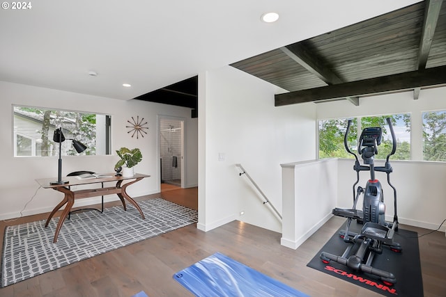 exercise area featuring wood-type flooring