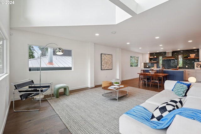 living room featuring dark hardwood / wood-style floors