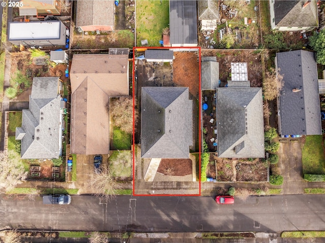 aerial view of residential area with property parcel outlined