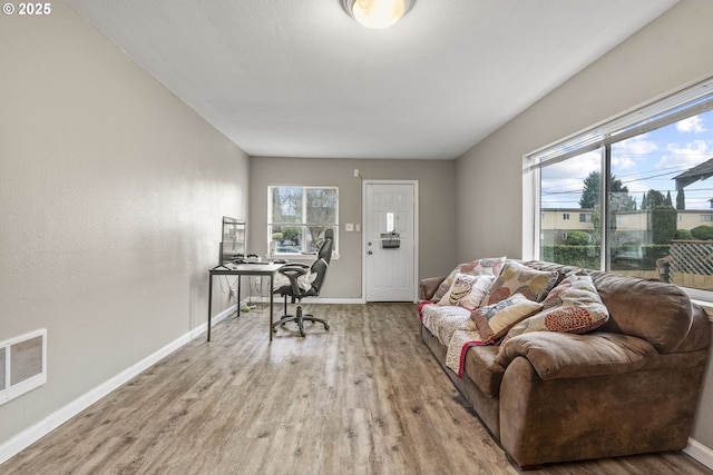 living room with light hardwood / wood-style floors