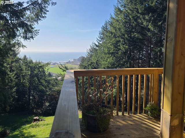 deck with a water view