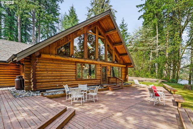 89935 Greenwood Dr, Leaburg, OR 97489 - wooden deck featuring outdoor dining area
