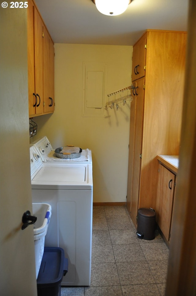 89016 Bridge St, Springfield, OR 97478 - laundry room featuring cabinet space, washer and dryer, and light tile patterned flooring
