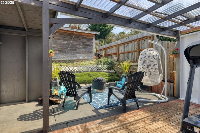 156 1st Ave, Coos Bay, OR 97420 - view of patio / terrace featuring a wooden deck, fence, and a pergola