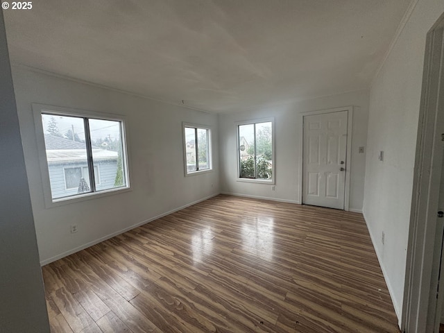 unfurnished room with dark wood-type flooring