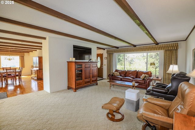 383 Little Valley Rd, Roseburg, OR 97471 - living room with beamed ceiling and light colored carpet