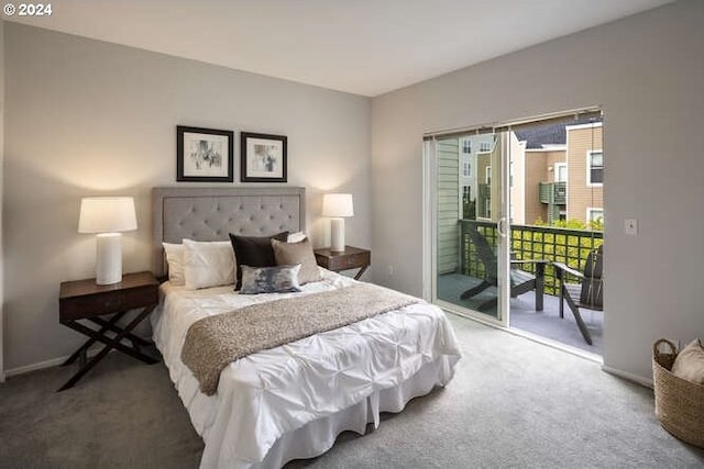 bedroom featuring carpet and access to outside