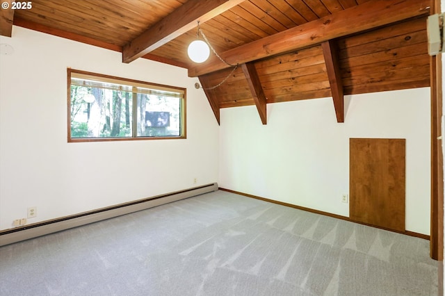 18020 SW Neugebauer Rd, Hillsboro, OR 97123 - carpeted empty room with a baseboard radiator, wood ceiling, and baseboards